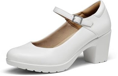DREAM PAIRS Women's Chunky Low Block Heels Mary Jane Closed Toe Work Pumps Comfortable Round Toe Dress Wedding Shoes EDENIA,Size 8,White,SDPU2231W