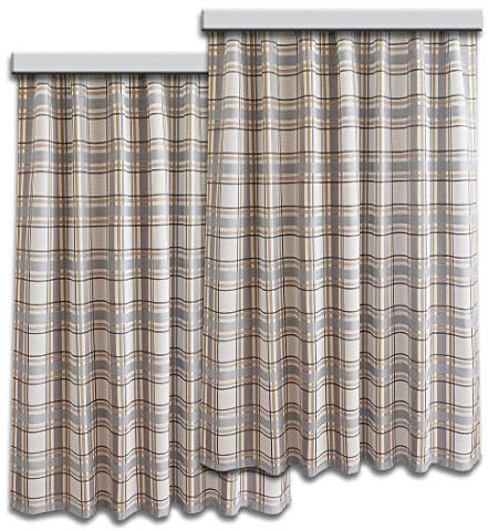 Dekoschal-Set Hetty hochwertiger Webstoff grau-weiß kariert | Set 2 Stück Landhaus-Vorhang mit Reihband | Deko-Garnitur für Küche, Esszimmer, Gästezimmer, Ferienhaus Höhe x Breite 145 x 130 cm