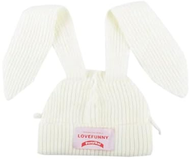 Blocchi di colore Knit Beanie Cappelli Carino Coniglio Orecchie Lunghe Cappello Grunge Fluffy Inverno Cap Caldo Knit Coniglio Crochet Hat, bianco-2, Taglia unica