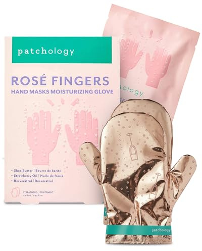 Patchology Rosé Fingers Renewing Hand Mask - Strawberry-Scented Moisturizing Gloves with Shea Butter for Dry & Cracked Hands, Repairing Hand Treatment for Baby Soft Skin, Self-Care Essential - 1 Pair