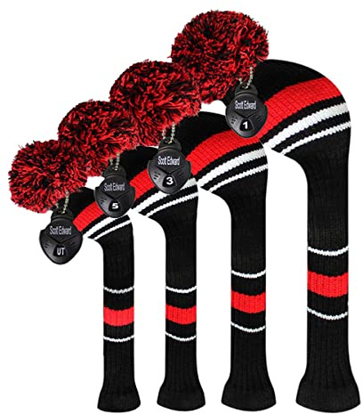 Scott Edward Lot de 4 Housses de Clubs de Golf pour Driver pour Fairways Hybrides/UT, Doux et Chaud, Garde Le Club Propre, Protège la tête du Club des Rayures et de la poussière