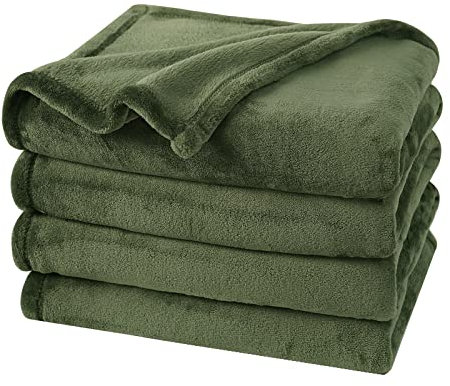 PHF Manta suave y cálida de forro polar, 230 x 270 cm, con certificado Oeko-Tex, para sofá, cama, colchas y mantas, color verde oliva