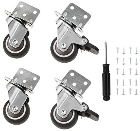 Aupoko 4 Stück Rollen für Möbel, Lenkrollen 38mm Möbelrollen 2 mit Bremsen + 2 ohne Bremsen, L-förmig Schwerlastrollen Transportrollen für Möbel Blumenständer Krippen Schrank Tisch Strandkorb Rollen