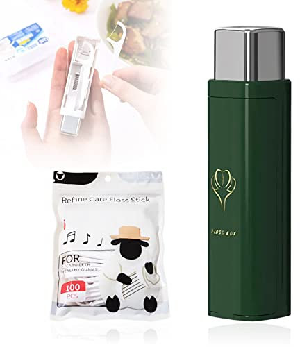 Dispenser Di Filo Interdentale Portatile, 2023 Nuovo Aggiornamento Custodia Portatile Per Filo Interdentale Con 100 Bastoncini Di Filo Interdentale, Custodia Automatica Per Filo Interdentale (Green)
