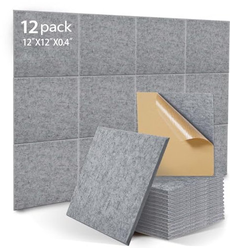 12pcs Acoustic Absorption Panels,High Density Self-adhesive Soundproofing Panel,30x30x1cm,Acoustic Insulation Panels for Children Fire Prevention.Recording Room,Offices,Wall Decoration-Medium Grey