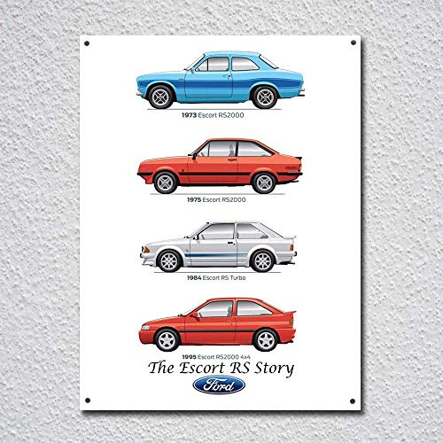 Ford Escort RS Retro Vintage Tin Sign - Metal Poster, 12x16 Inches