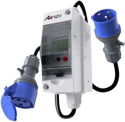 AIFIZO Mobiler Digitaler Stromzähler 80A 230V mit CEE-Stecker Digital, Mobile Outdoor KWH Messgerät mit IP65 Wasserdicht,mit Reset, Gummischlauchkabel Tragbar für Wohnmobile Elektrofahrzeuge