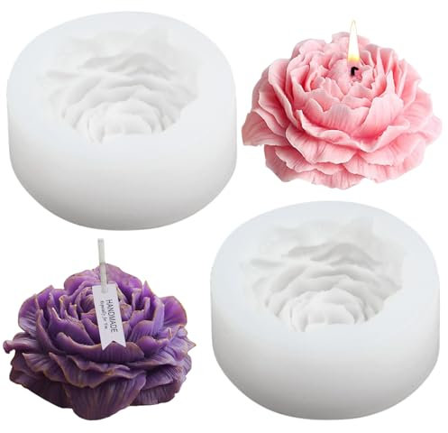 Fizdoqg Kerzenform Silikon 2 Stück Pfingstrose Kerzen Gießen Formen, Kerzen Silikonformen 3D Silikonform Kerzen Blumen Kerzengießformen für DIY Handgefertigten