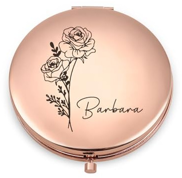 Miroir compact personnalisé avec gravure - Miroir de voyage pour femme et fille - Double miroir - Cadeau pour femme, petite amie, Noël (or rose)
