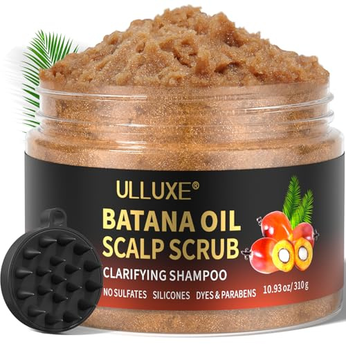 Scalp Scrub, Batana Oil & Rosemary Scalp Exfoliator Scrub Shampoo, Sclap Treatment with Scalp Massager for Itchy Scalp, Dandruff & Buildup Removal, Hair Treatment 2-in-1 Scalp Cleanser, 10.93 oz