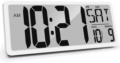 KRSTIR Digital Wall Clock 15 Digital Alarm Clock for Bedroom Wall Clocks Battery Operated Large Display with Temperature Desk Clocks for Office Living Room Decor