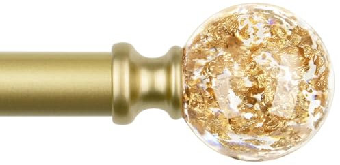 KAMANINA Gardinenstange Gold 80 to 365 CM, Dekorative Ausziehbar Vorhangstange für Fenster, Vorhangstangen mit Durchsichtigen Round Bling Endstück