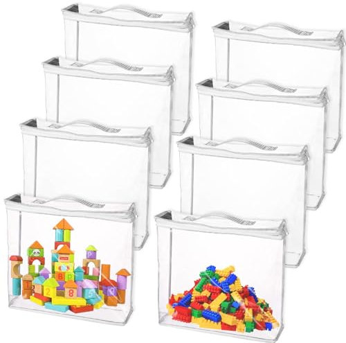 Lot de 8 Sacs de Rangement pour Jouets, Trousse Transparente pour Enfants, Trousse de Toilette Transparente PVC, Sac Transparent, Sac Rangement Jouet, Trousse de Toilette pour la Famille