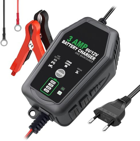 Caricabatterie intelligente per auto | 6 V 12 V batteria 3 A – Caricatore di mantenimento della batteria auto controllato a pulsante per viaggi e viaggi brevi