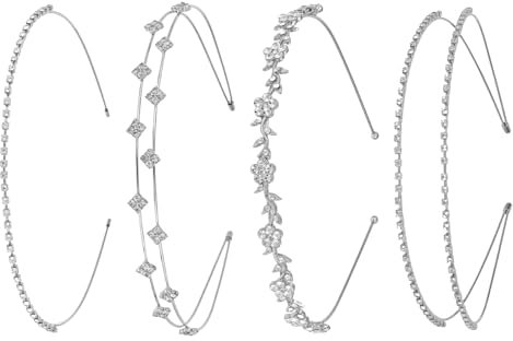 Giantree 4 Stück Strass-Stirnbänder für Frauen, silberfarbenes Braut-Stirnband, Kristall-Blumenmädchen-Blätter, Krone, Stirnband, Tiara, Hochzeits-Haarschmuck (Silber)