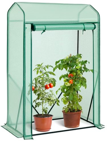 AMHANCIBLE Gewächshaus für Tomaten,Tomatengewächshaus mit PE Gitterfolie, 100 x 50 x 150 cm, Foliengewächshaus mit aufrollbare Tür, Spitzdach Foliengewächshaus für Garten zur Aufzucht, Grün EGWH10GR
