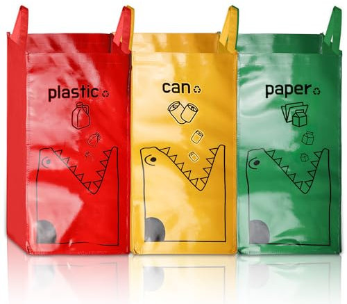 3 Pack Mülltrennsystem, Müllsäcken für Mülltrennung, Recycling System, Taschen Recycling Behälter, Extrem formstabil, XL extra groß Altpapier-Sammler für Küche Haushalt Büro (Type B)