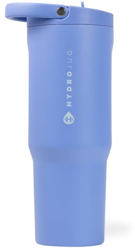 HydroJug Sport - Stainless Steel Tumbler with Straw, Vacuum Insulated, 40oz Leakproof Water Bottle, Ergonomic Design, Reusable, Dishwasher Safe, Rubber Base, Durable for Gym or Outdoors, Light Blue