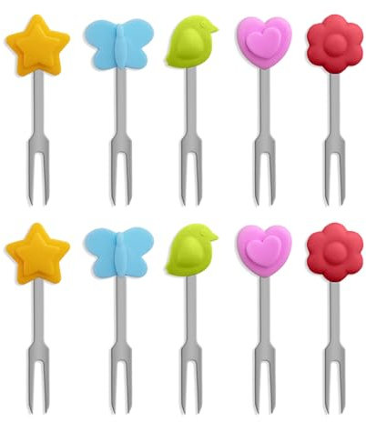 YZROHYI 10 Pezzi Forchette da Frutta In Acciaio Inox,Forchettine da Dolce,Forchettine Aperitivo,Forchette da Dessert,Forchettes Cocktail Riutilizzabili,Mini Stuzzicadenti,Forchettes da Tavola