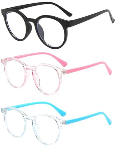 Blue Light Glasses Kids, Kids Glasses, 3 Pcs Blue Light Blocking Glasses with Screen Time Protection for Online Learning and Gaming, Anti Eyestrain and UV Protection