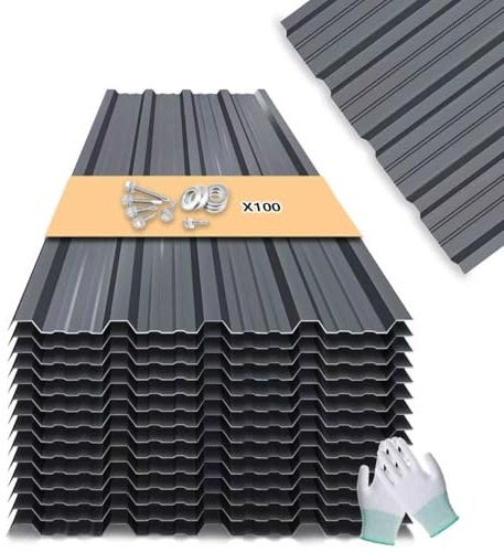 Metal Roofing Panels - 20 Pcs Waterproof Heavy Duty Metal Roof Panels Galvanized Steel Corrugated Tin Roof Panel for Carports Tool Sheds Patio Porch Pergola, Easy to Install Grey, 42.52x17.7in