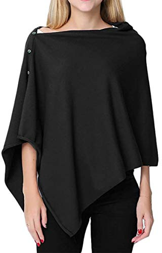 stylesilove Multi-Use Knit Nursing Shawl Poncho Adjustable Buttons for Breastfeeding Protection Nursing Cover Infinity Scarf (Black)