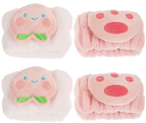 OATIPHO Pulseras Absorbentes de Agua para Lavado Facial y Deporte 2 Pares Tamaño Ajustable Pulsera para Cuidado Piel Mujer Uso Diario Gatos y Durazno