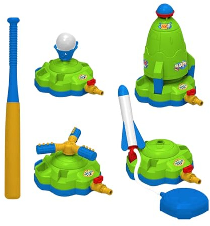 Irrigatori d'acqua per bambini nel giardino e sul prato,Irrigatori d'acqua 4 in 1 Giocattoli all'aperto | Razzo Lancio 360 Set da Gioco di Baseball Rotante 360, Giocattoli Interattivi Da 3 A 12 Anni