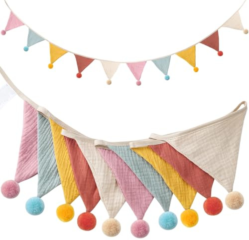 Guirlande de fanions - 2,6 m - Décoration pour chambre d'enfant - En tissu résistant aux intempéries - Décoration d'anniversaire colorée pour fête de jardin, chambre de bébé et rentrée des classes