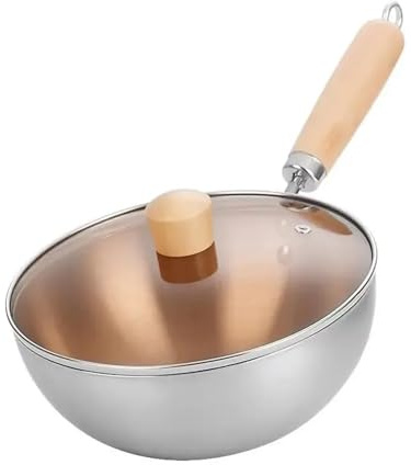 MKLHAVB Padella antiaderente da 20 cm, wok con coperchio, in acciaio inox, for fornelli a induzione, fornelli a gas, pentole for cucinare zuppe