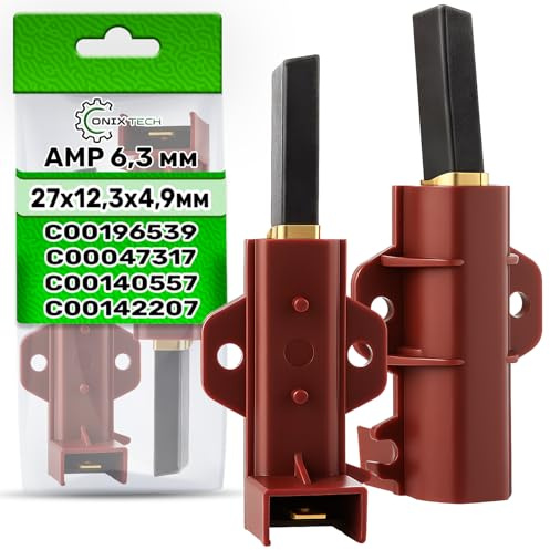 2x Fixer Charbon Moteur Lave Linge C00047317 C00090612 pour Indesit | C00140557 pour Philips pour Whirlpool - 27x12,3x4,9mm avec AMP 6,3 mm - ONIX TECH