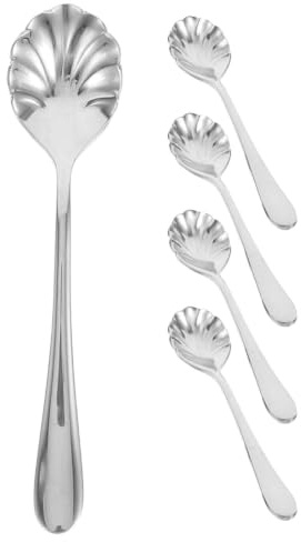OUNONA 5 st skalformade omrörningsskedar - 5 sockersked i rostfritt stål - metallteskedar för demitasse espresso glass kaffe eftermiddagste dessert sallad