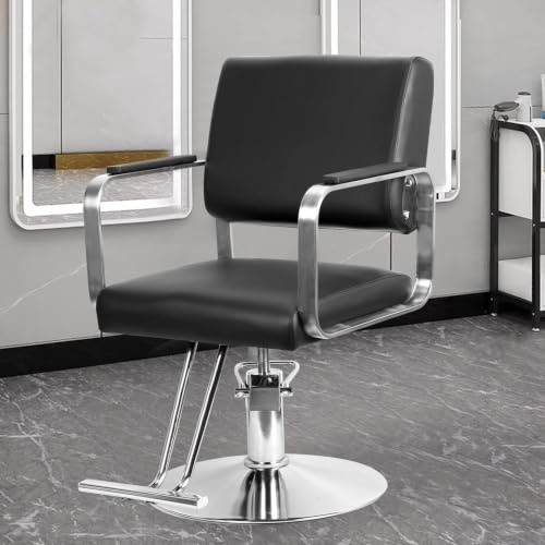 Sillón de Barbería Hidráulico, Silla de Peluquería Regulable en Altura con Giro 360° y Respaldo Reclinable, Sillón Profesional para Barbería, Peluquería y Centro de Estética