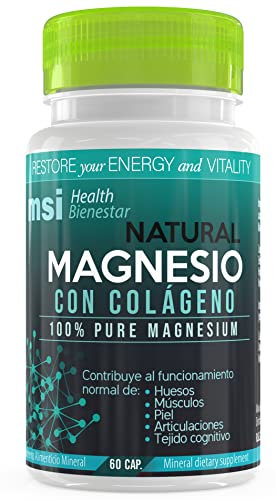 MSI Bienestar Magnesio 100% Natural con Colágeno, Blanco, 35 Gramos x 60 Cápsulas