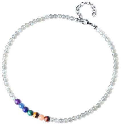 COAI Unisex Geschenkideen Glückskette Choker Halsketten aus Labradorit und 7 Chakren Yogakette Tibetische Gebetskette