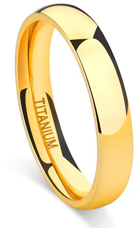 TIGRADE Titanium Ring 2mm 4mm 6mm 8mm 18k Gold Plated Wedding Band in Comfort Fit Dome Polished for Men Women Size 3-14, 4mm, Size 9