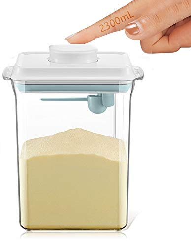 Vientiane 2.3L Luftdichte Milchpulver-Spender, Tragbarer Milchpulver-Kasten,Milchpulver Behälter mit Löffel, Einhandbedienung, Abnehmbar, zur Aufbewahrung von Baby Milchpulver, Obst und Lebensmitteln