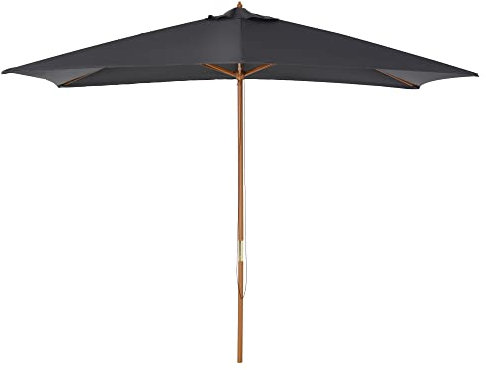 Outsunny 2 x 3m Wooden Garden Parasol Umbrella Outdoor Sun Shade Canopy, Table Market Umbrella with Vent, 38 mm Pole, Rope Pulley Mechanism, Dark Grey