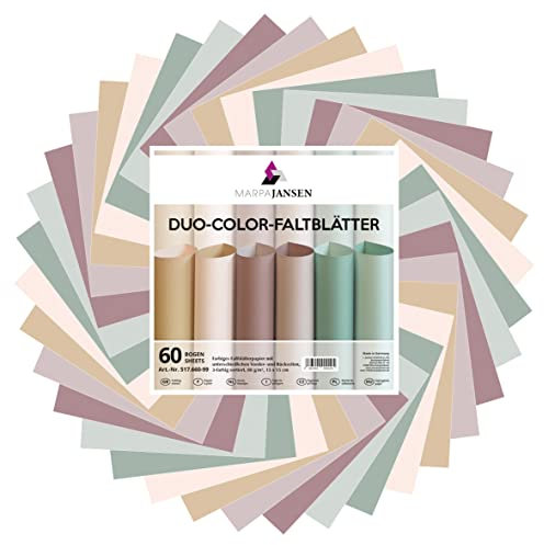 MarpaJansen Origami Faltblätter Duo-Color, 60 Blatt, Pudertöne-Mix, unters. Vorder- /Rückseite, 15 x 15 cm, 80 g/m²