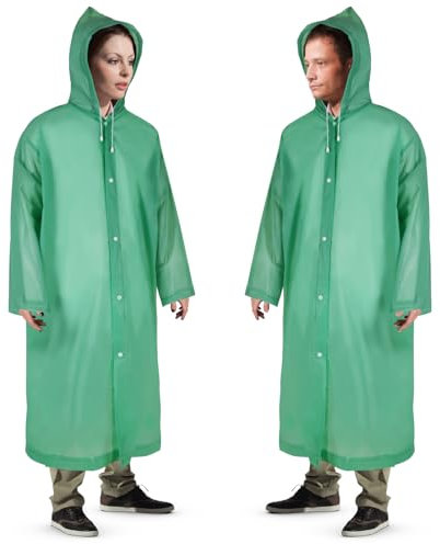 welsberg 2x Poncho impermeable para la lluvia con capucha y mangas, ropa impermeable reutilizable para adultos unisex, talla única, Verde