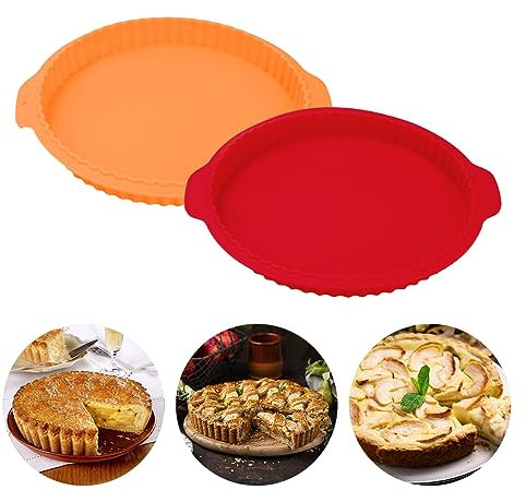 DGN Stampi per torte di frutta, 2 pezzi, 28 cm, in silicone, rosso e arancione, antiaderente, rotondi, per torte e torte