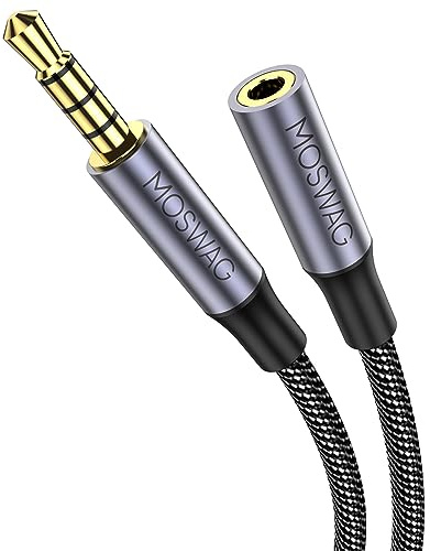 MOSWAG 3.5mm Male to Female Extension Cable with Microphone Stereo Audio Adapter Nylon Braided Compatible for Home/Car Stereos Smartphones Headphones Tablets Media Players and More