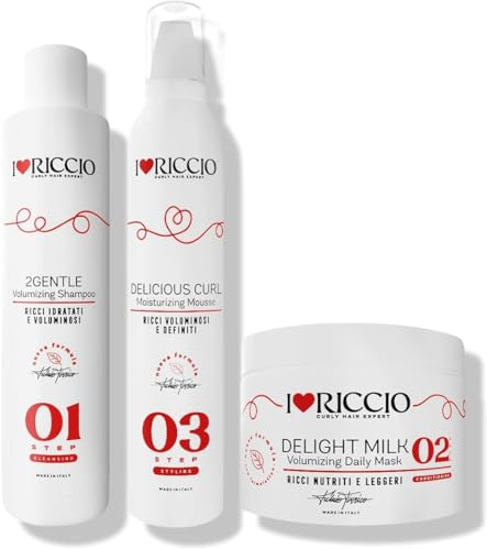 I Love Riccio Kit per Capelli Ricci e Mossi con Mousse, Include Shampoo 2Gentle 250 ml, Maschera Nutriente Delight Milk 250 ml e Mousse Delicious Curl 300 ml