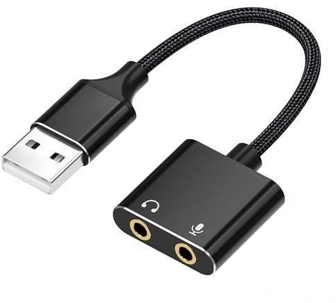 AQSQWQ Externe USB Soundkarte Klinke USB Adapter, Externe Soundkarte, USB Kopfhörer und Mikrofon Klinkenadapter für Computer, PS4, Laptop, Schwarz