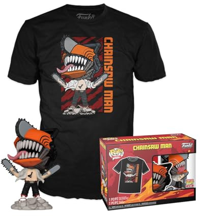 Funko Pop! & Tee: CSM - Chainsaw Man Leaping - Large - T-Shirt - Clothing with Vinyl Collectible Figure - Gift Idea - Toy and Short Sleeve Top for Adult Men and Women - Anime Fans