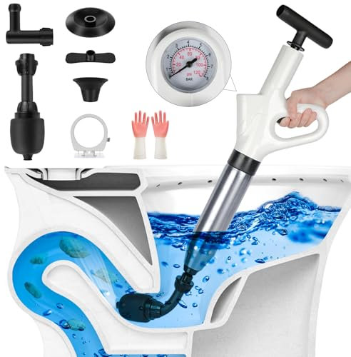 Clonivent Toilettenkolben, Hochdruck-Luftablauf Verstopfungsentferner, Edelstahl, leistungsstarker WC-Entstopfer mit Echtzeit-Barometer für Badezimmer, Küche, verstopftes Rohr