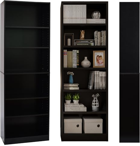 Absolute Deal Limited 6 Tier Tall Wooden Book Shelf with Adjustable Shelves – Narrow Freestanding Storage Unit for Living Room, Bedroom, Home Office, Compact Display Unit (60 x 29 x 180 cm)