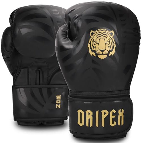 Dripex Boxhandschuhe, Boxsack Handschuhe PU-Leder, MMA Handschuhe Boxing Gloves Männer Damen für Boxen Muay Thai Kickboxen Sparring Kampfsport Training Gold(10 oz)