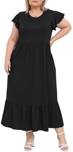 Moon Wood Robe Ete Femme Grande Taille Longue Boheme Manche Courte Casual Léger Fluide avec Poches