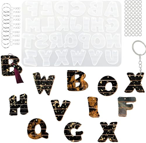 YRIHJIXQ Buchstaben Silikonform mit Löchern Epoxidharz Alphabet Formen Anhänger Schlüsselanhänger